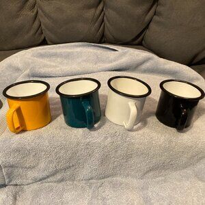 VTG Metal Enamel Mugs w/Handles (4)-Multi-Use Drinking Cups-Home or Camping-EUC